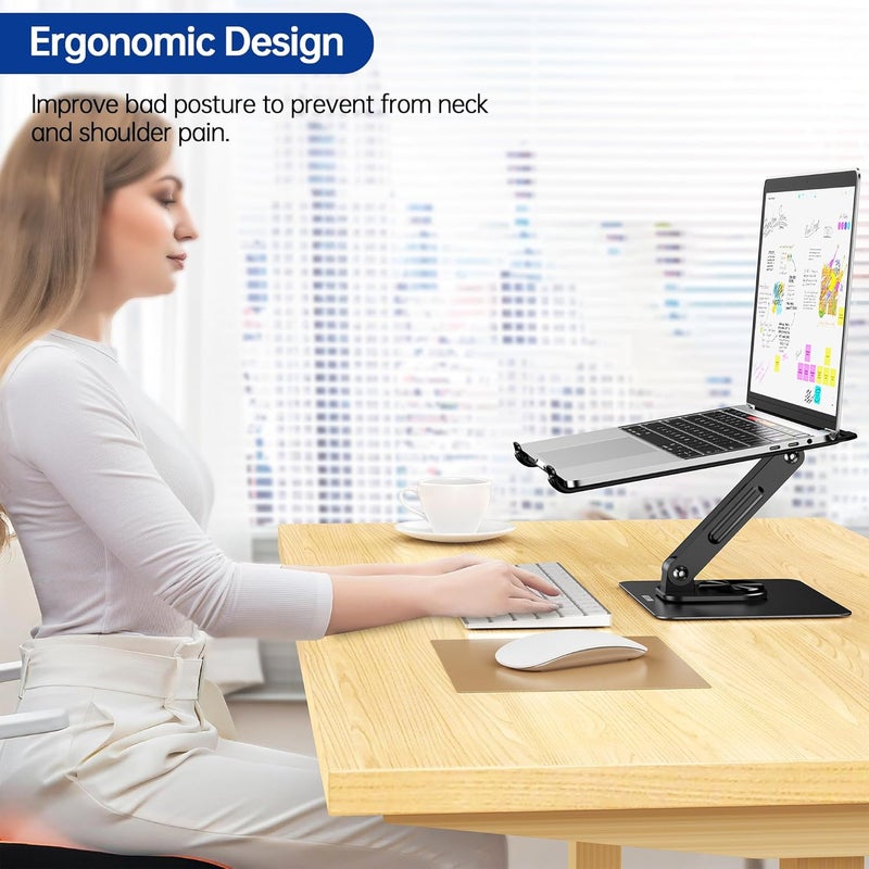 BESIGN LS12 Laptop Stand with 360° Rotating Base, Ergonomic Adjustable Notebook Holder, Riser Holder Computer Stand Compatible with Air, Pro, Dell, HP, Lenovo More 10-14" Laptops (Black) - Image 4